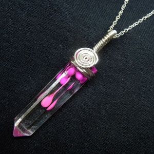 Pink Lava Wire Wrap Resin Crystal Necklace